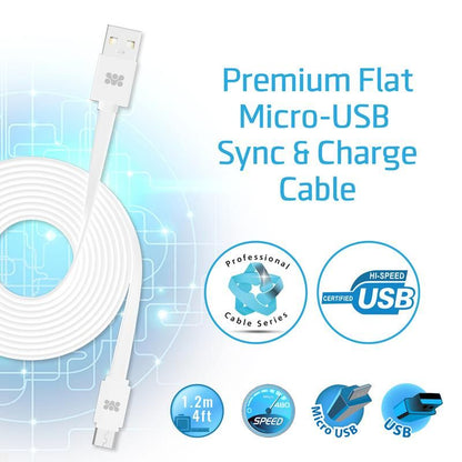 Promate, Premium Flat Micro-USB Sync & Charge Cable, White