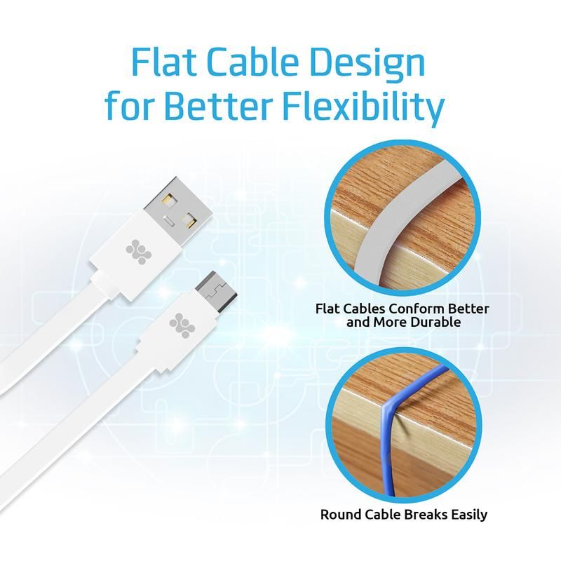 Promate, Premium Flat Micro-USB Sync & Charge Cable, White