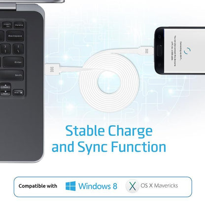 Promate, Premium Flat Micro-USB Sync & Charge Cable, White