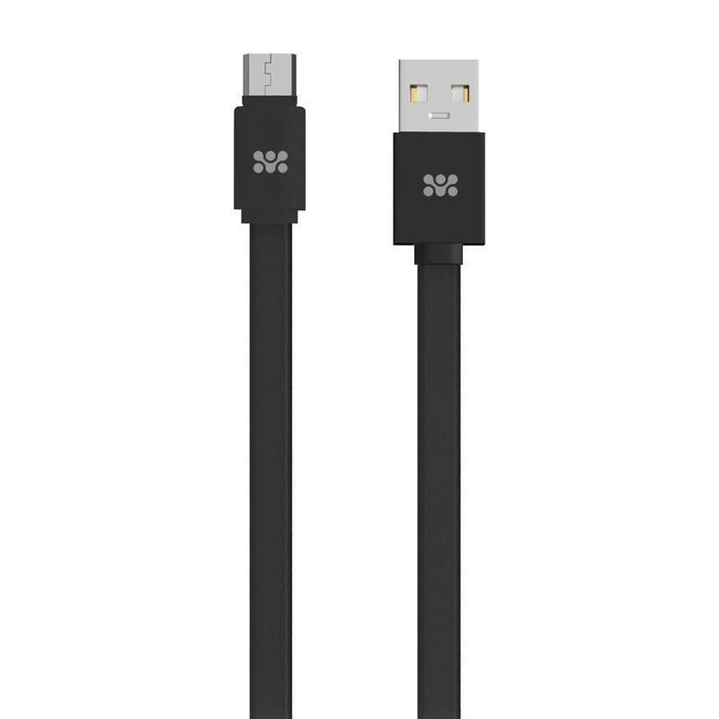 Promate, Premium Flat Micro-USB Sync & Charge Cable, Black