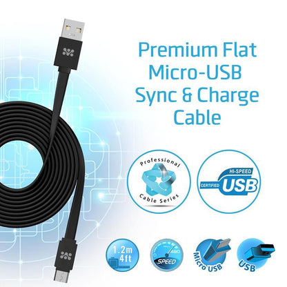 Promate, Premium Flat Micro-USB Sync & Charge Cable, Black