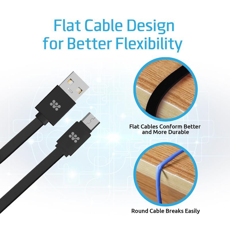 Promate, Premium Flat Micro-USB Sync & Charge Cable, Black