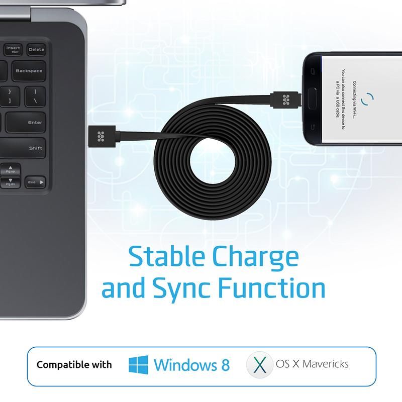 Promate, Premium Flat Micro-USB Sync & Charge Cable, Black
