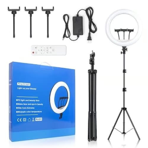 Ringlight, Led Soft Ring Light 22Inch 56Cm 3 Mobiles Holder Stepless Dimming Soft Light Free Spin