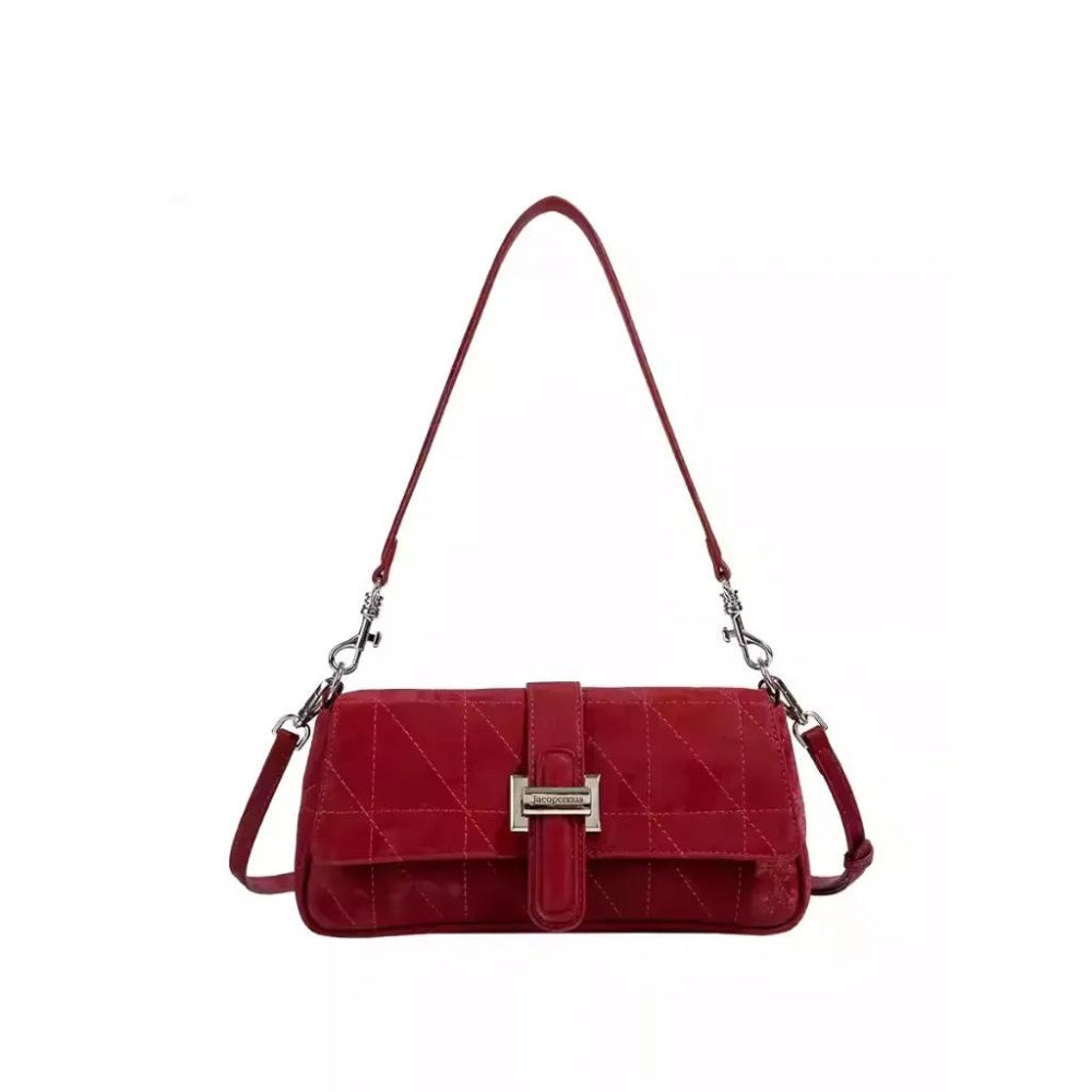 [LN-SB-001-2510-03] The Muse Baguette | Sling Shoulder Bag | Crimson Quilt