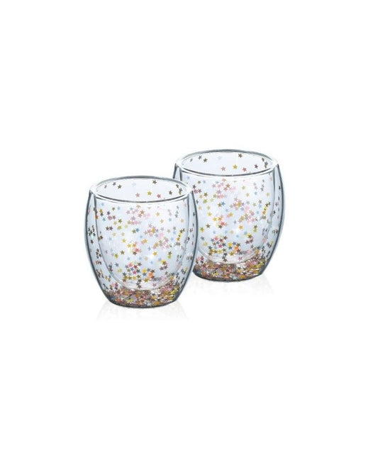 Luciano, High Borosilicate 80Ml Double Wall Glass Cups With Confetti B/I7
