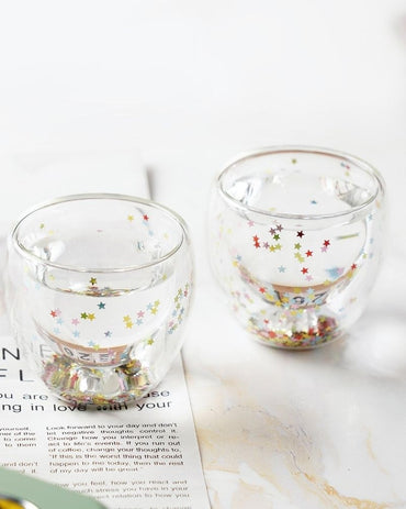 Luciano, High Borosilicate 80Ml Double Wall Glass Cups With Confetti B/I7