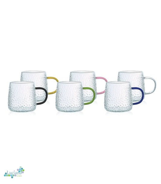 Luciano, 350Ml Borosilicate Single Wall Color Handles Glass Cup Set In Gift Box B/6