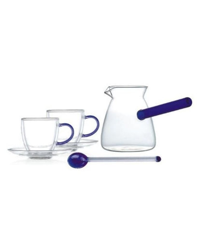 Luciano, Borosilicate 6Pc Green 2Xdouble Wall Cups And Saucers With 350Ml Glass Kettle And Long Handle Glass Spoon