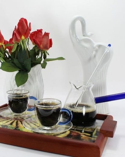 Luciano, Borosilicate 6Pc Green 2Xdouble Wall Cups And Saucers With 350Ml Glass Kettle And Long Handle Glass Spoon