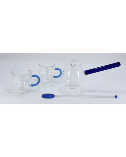 Luciano, Borosilicate 6Pc Green 2Xdouble Wall Cups And Saucers With 350Ml Glass Kettle And Long Handle Glass Spoon