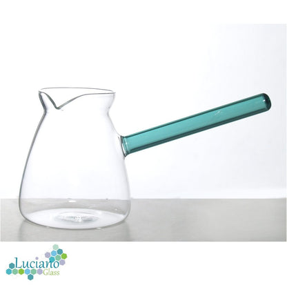 Luciano, 650ml Borosilicate Green Handle Glass Coffee Warmer / Pot / Kettle / Turkish Kettle / Green Kettle / Milk Pot in Gift Box