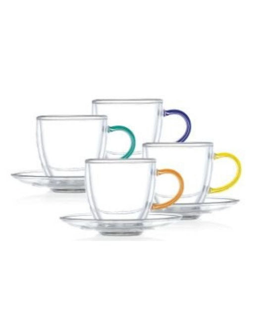 Luciano, 12Pc Set 6X70Ml Borosilicate Double Wall Coffee Glass Cup +12Cm Saucer 1. Heat Resistant-Clear Color 2. Combination: 70Ml * 2 +11Cm Saucer *2 3. Packing: Set Of 4/Bubble Wrapped/Color Box. / 12Sets/Ctn