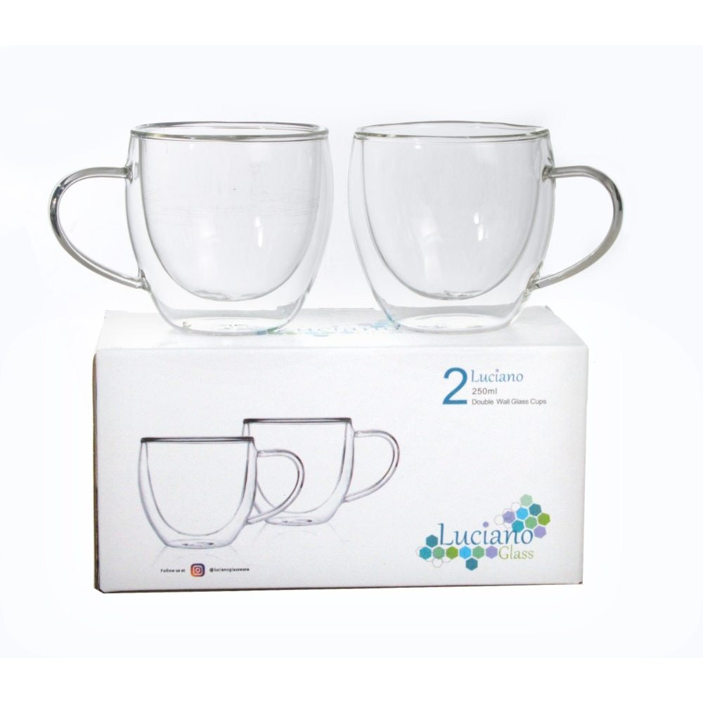 Luciano, 250ml Borosilicate / Isotherm / Double Wall Zicco Glass with Handles 2PC Cup in Gift Box