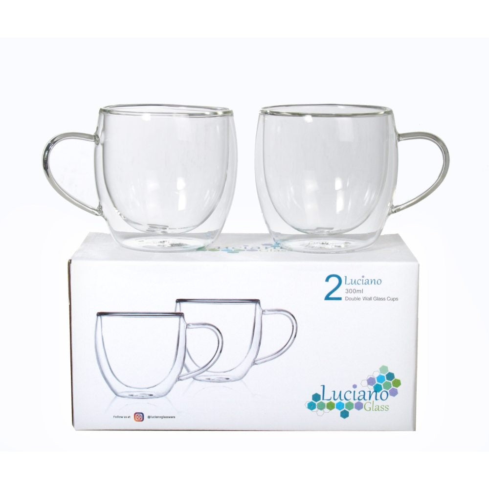 Luciano, 300ml Borosilicate / Isotherm / Double Wall Zicco Glass with Handles 2PC Cup in Gift Box