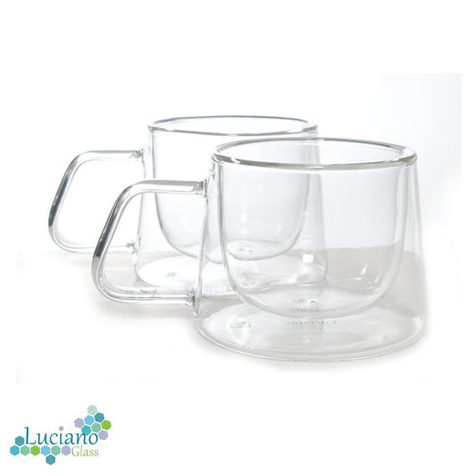 Luciano, 200ml Borosilicate / Isotherm / Double Wall Marvel Glass with Handles 2PC Cup in Gift Box