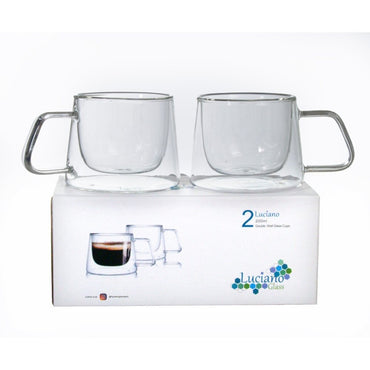 Luciano, 200ml Borosilicate / Isotherm / Double Wall Marvel Glass with Handles 2PC Cup in Gift Box