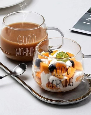 Luciano, 350Ml Single Wall Borosilicate Good Morning Mugs 2Pcs Set
