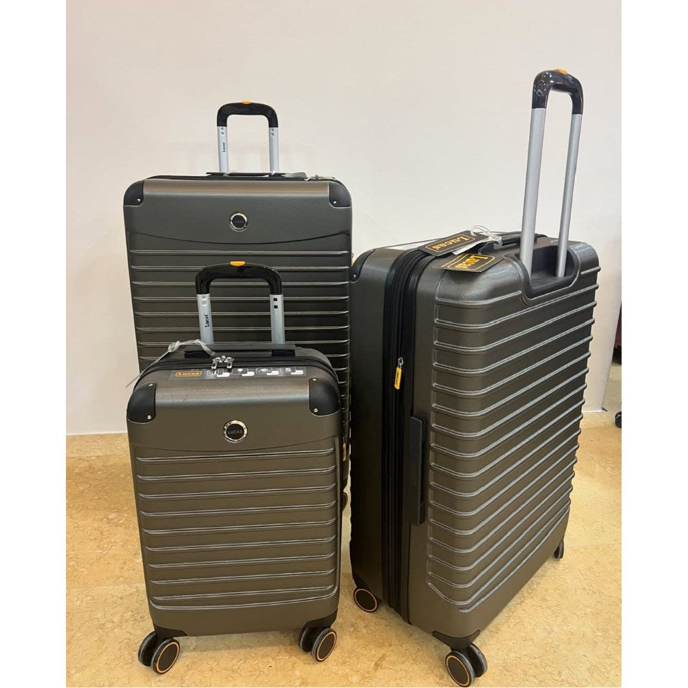 Lucas, Luggage Sets 3 Piece Hardside Expandable Lightweight Premium Polycarbonate Simple Beautiful Travel Suitcase With Wheels X1 Tsa Approved Lock For Women Men, Dark Grey