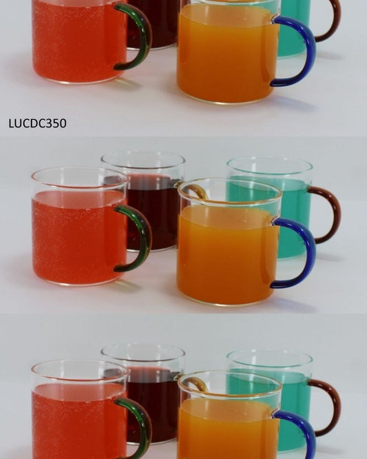 Luciano, High Borosilicate Round Glass Cup Set With Color Handles 4Pc Set 350Ml