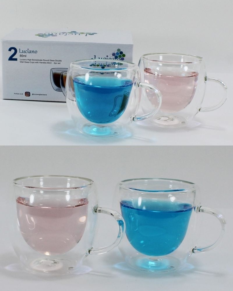 Luciano, High Borosilicate Round Glass Espresso Double Wall Glass Cups With Handles 80Ml - 2Pc Set
