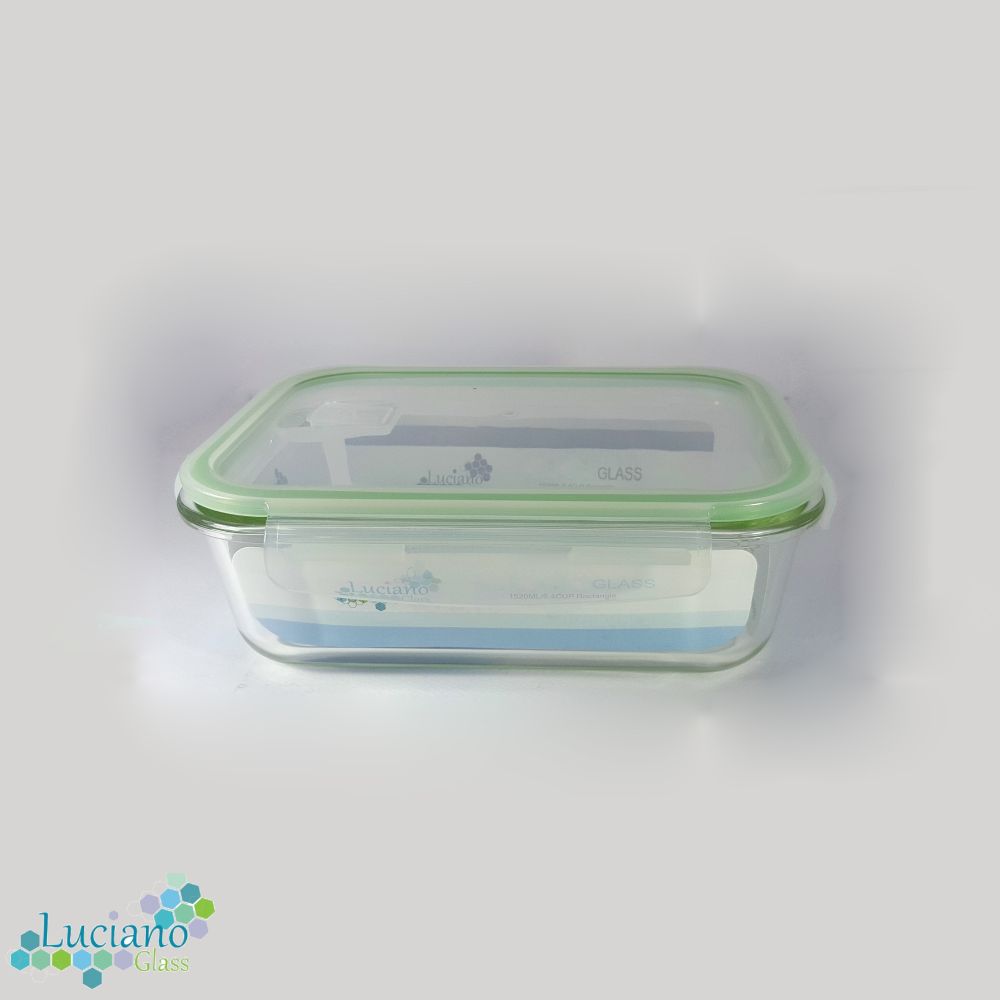 Luciano, High Borosilicate Rect. Glass Food Container 1040Ml With Open Vent Lid
