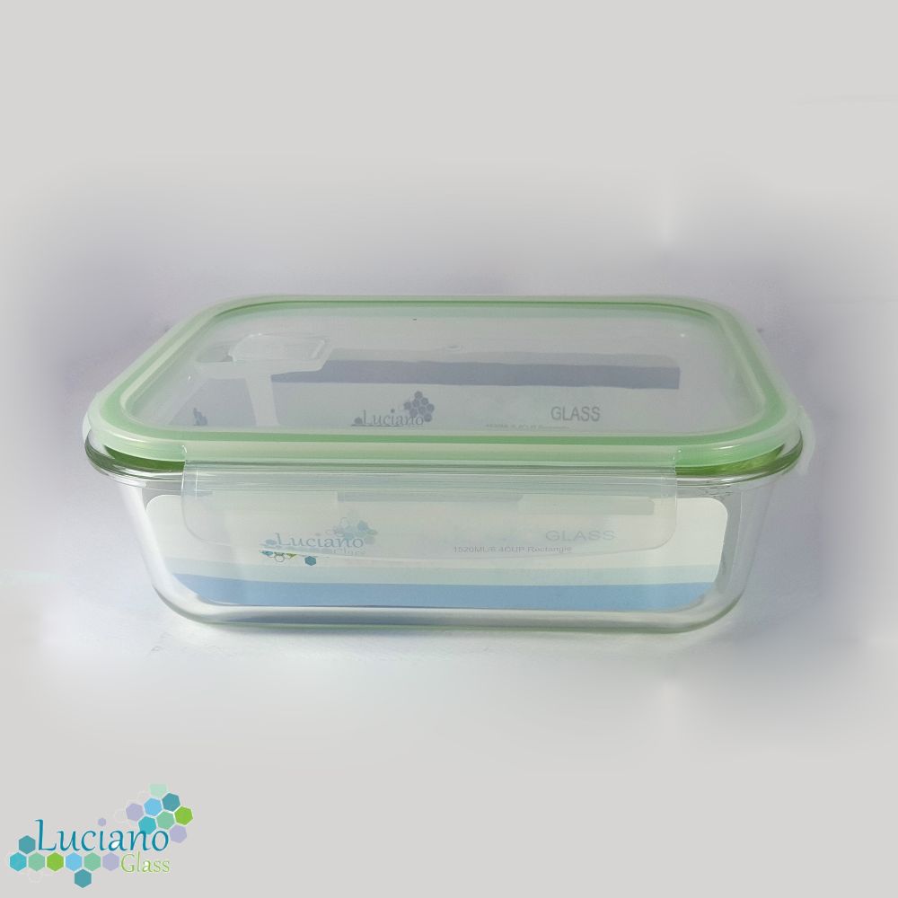 Luciano, High Borosilicate Rect. Glass Food Container 1520Ml With Open Vent Lid