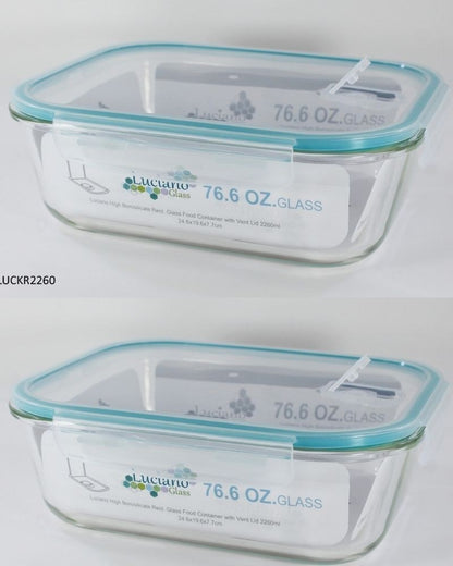 Luciano, High Borosilicate Rectangular Glass Food Container With Vent Lid 2260Ml
