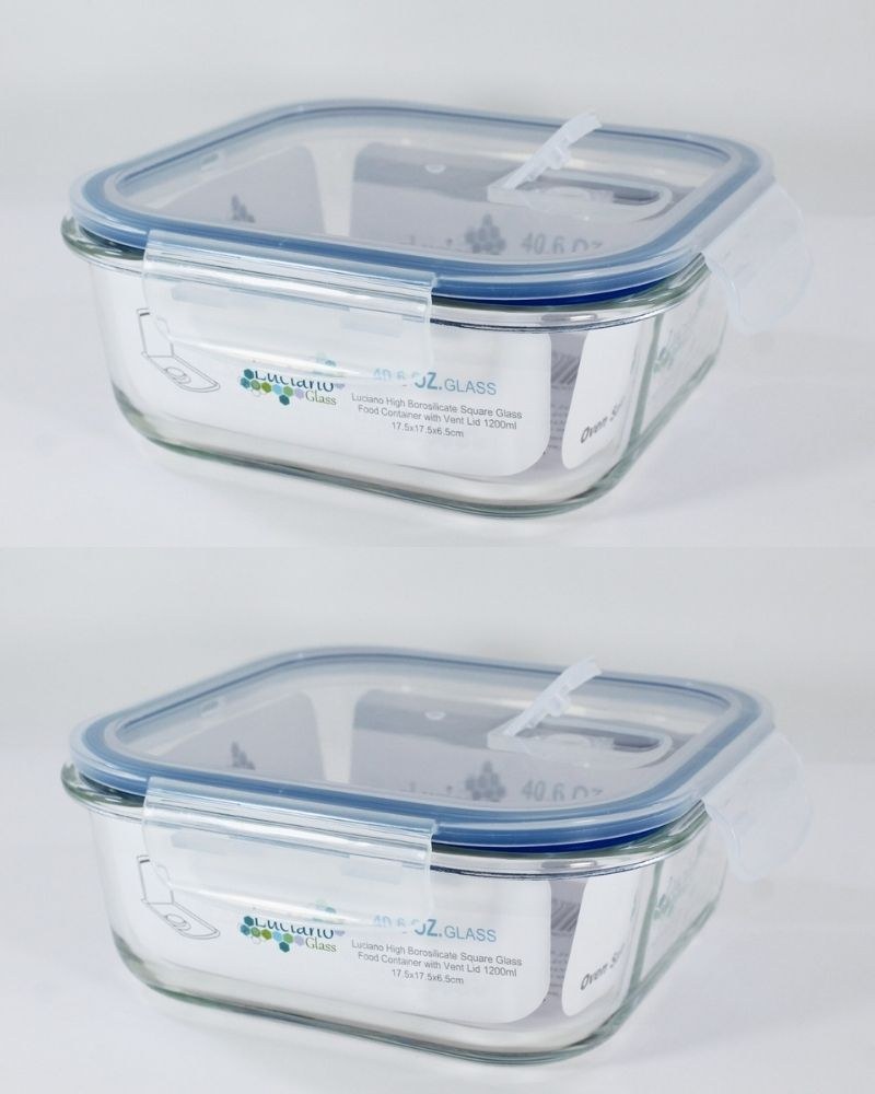 Luciano, High Borosilicate Square Glass Food Container With Vent Lid 1200Ml
