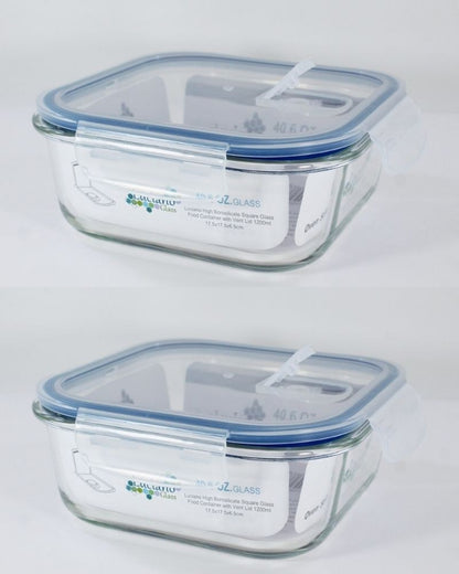 Luciano, High Borosilicate Square Glass Food Container With Vent Lid 1200Ml