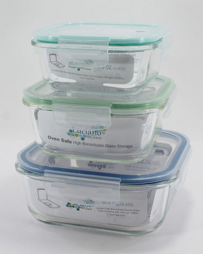 Luciano, High Borosilicate Square Glass Food Container With Vent Lid 1200Ml