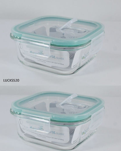 Luciano, High Borosilicate Square Glass Food Container With Vent Lid 520Ml