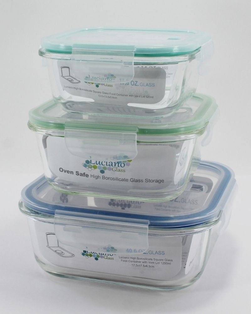 Luciano, High Borosilicate Square Glass Food Container With Vent Lid 800Ml