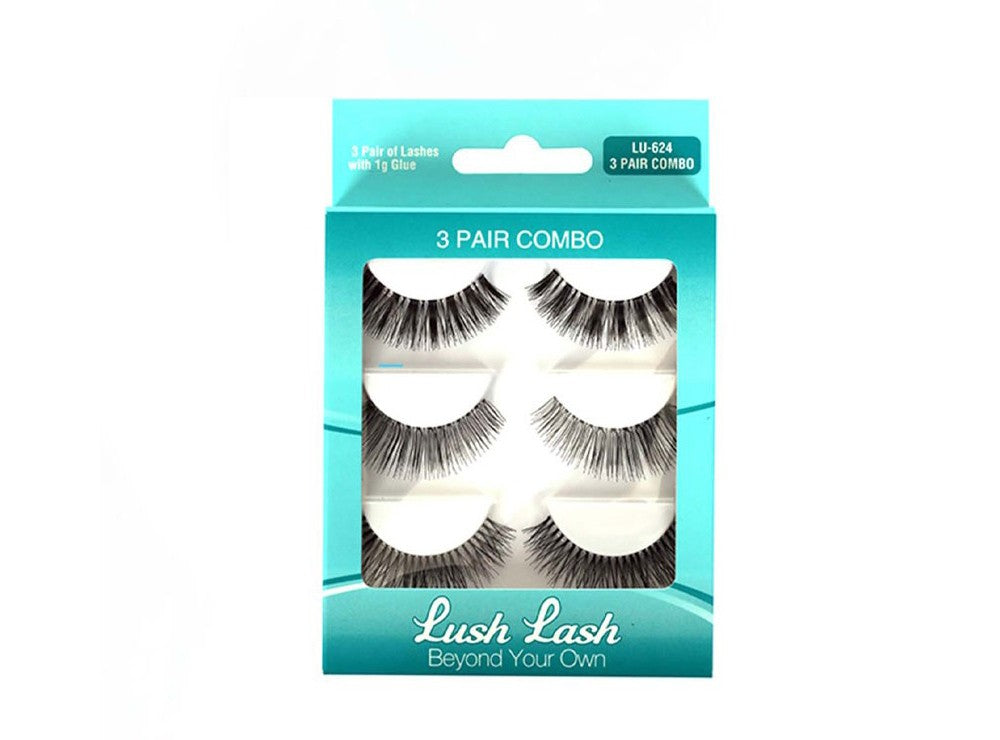 Lush Lash 3 Pair of Lashes Combo With Glue LU-624