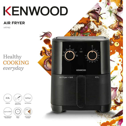 KENWOOD Airfryer + Grill XL 4.5L 1300W Air Fryer with Grill Function, Recipe Book, Rapid Hot Air Circulation for Frying, Grilling, Broiling, Roasting, Baking and Toasting HFP40.000BK Black