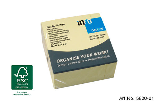 Info Notes, Sticky Notes 75X75, Yellow, Pack Of 400 Sheet