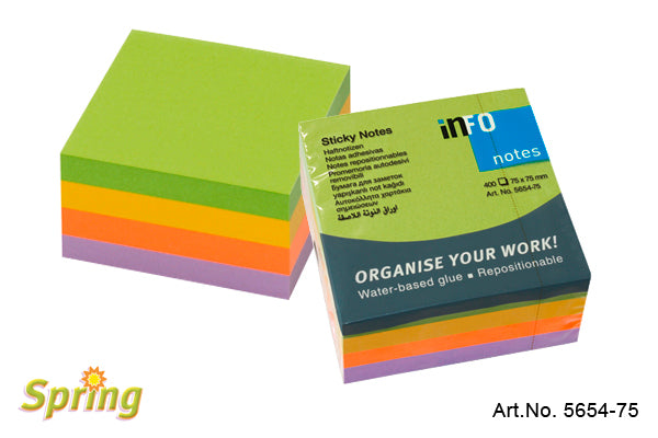 Info Notes, Sticky Notes 75X75Mm, Spring Colors, Pack Of 400 Sheets