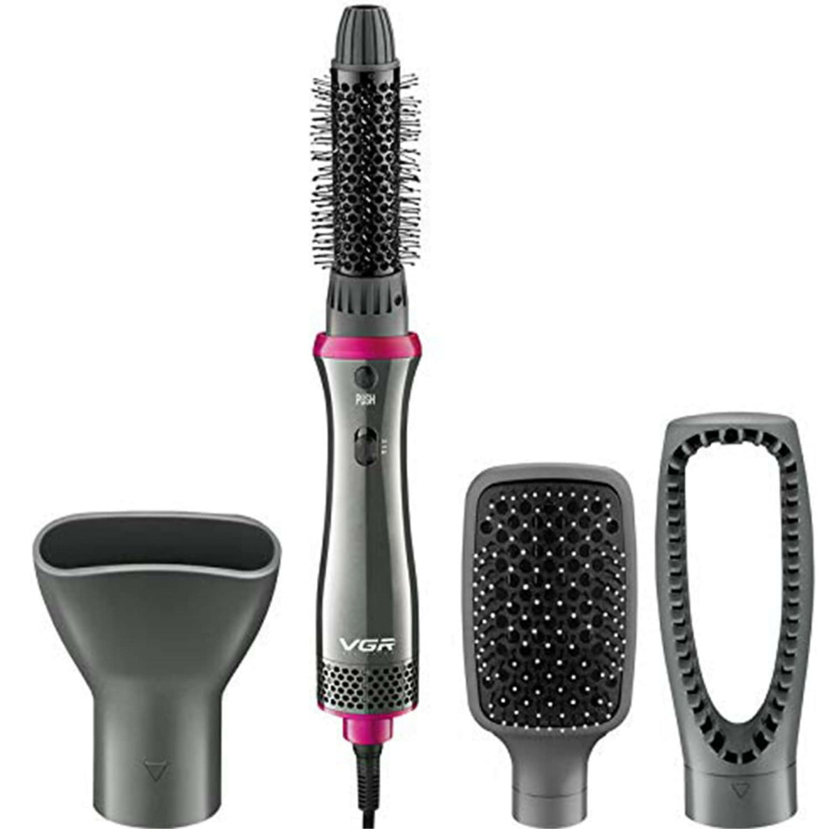 Vgr V-408 Professional Hot Air Styler, 700W 4 in 1:- VGR brought you 4 in 1 tool to keep your hair styled on daily basis. You can curl, straighten, dry (Grey, Pink)