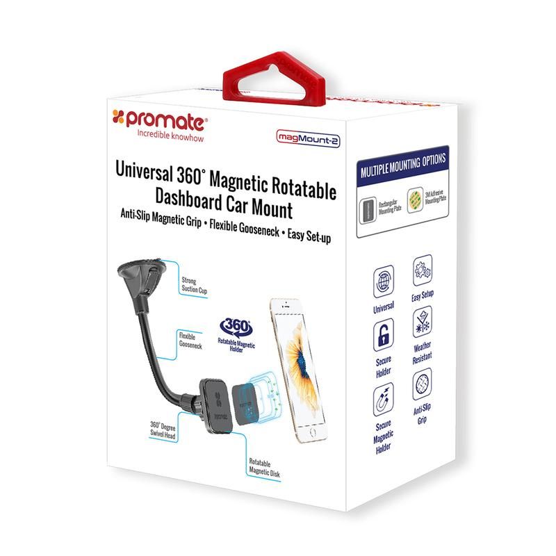 Promate, Universal 360 Magnetic Rotatable Dashboard Car Mount, Black