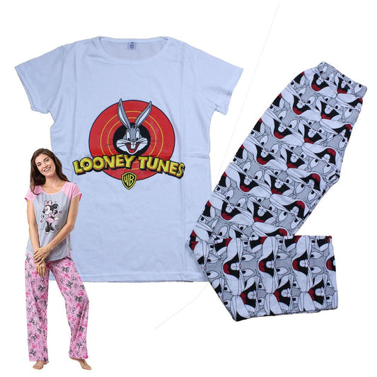 Max Lara, Women's Cotton Printed Night Suit - Looney Tunes - White, Available in Different Sizes