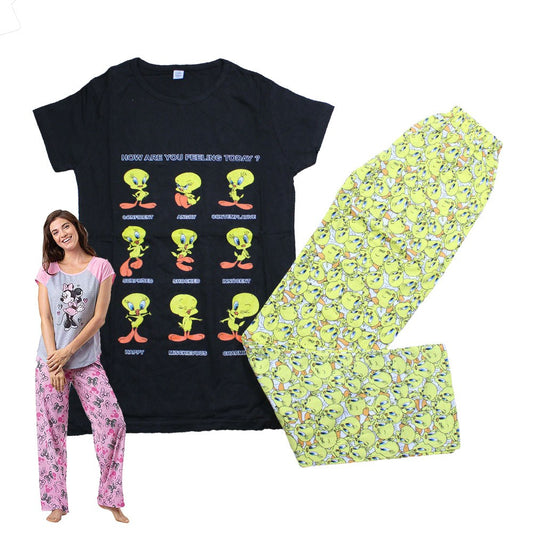 Max Lara, Women's Cotton Printed Night Suit - Tweety How Are You - Black, Available in Different Sizes