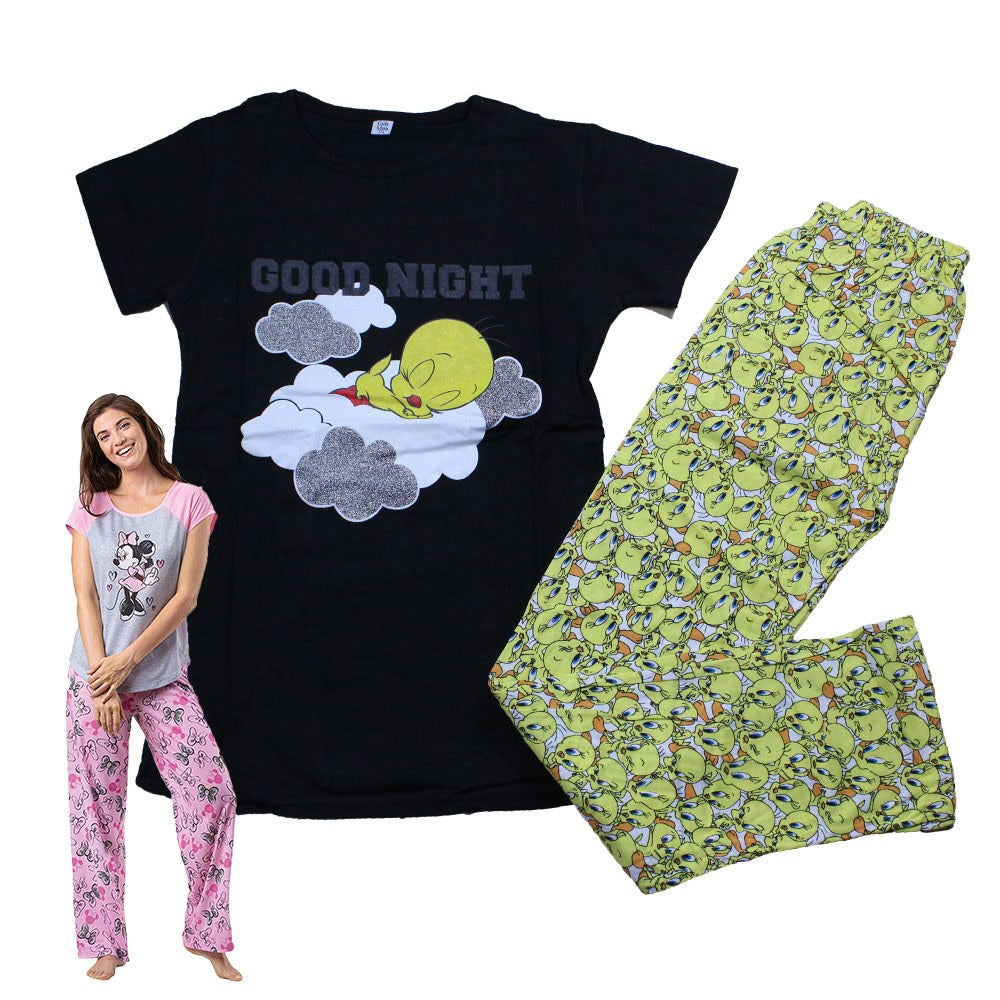 Max Lara, Women's Cotton Printed Night Suit - Good Night Tweety - Black, Available in Different Sizes