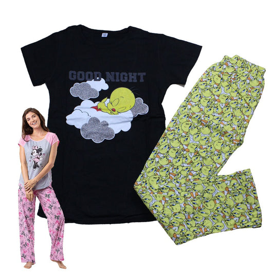 Max Lara, Women's Cotton Printed Night Suit - Good Night Tweety - Black, Available in Different Sizes