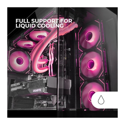 Mars, Gaming Mc-Fusion, Atx Computer Case, Continuous Tempered Glass, Rounded Edges, Full Watercooling Support, Available in Different Colors