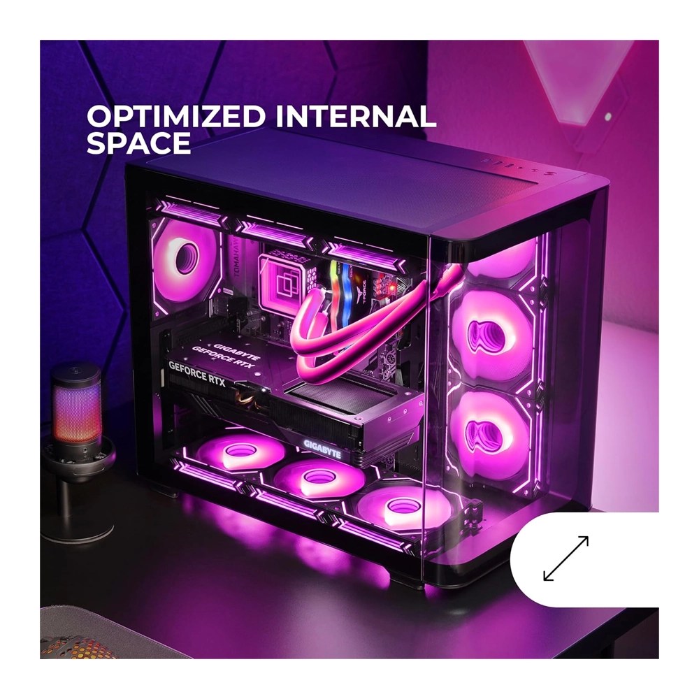 Mars, Gaming Mc-Fusion, Atx Computer Case, Continuous Tempered Glass, Rounded Edges, Full Watercooling Support, Available in Different Colors