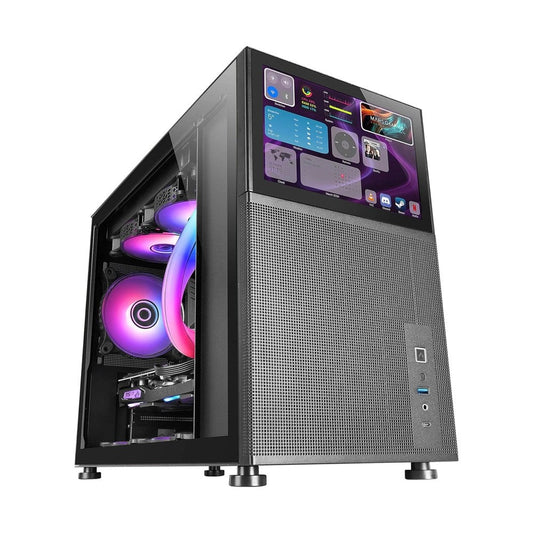 Mars, Gaming Mc-Lcd, Micro-Atx Case, 8' Ips Lcd Screen, Tempered Glass Window, Modular Panel Design, Black
