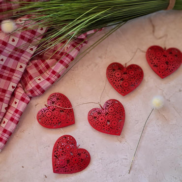 Reinhaus, Metal Handmade Decorated Red Hanging Hearts 5 84Cm