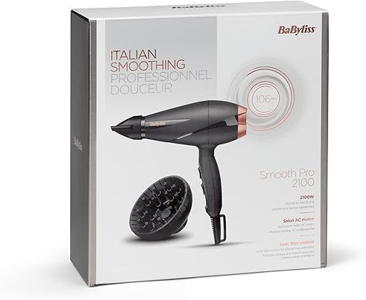 Babyliss, Smooth Pro 2100W, hair dryer with diffuser and concentrator, professional AC motor