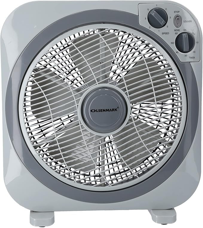 Natural, Box Fan 12', 3 Speeds, 40W Grey With Timer