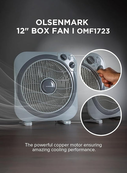 Natural, Box Fan 12', 3 Speeds, 40W Grey With Timer
